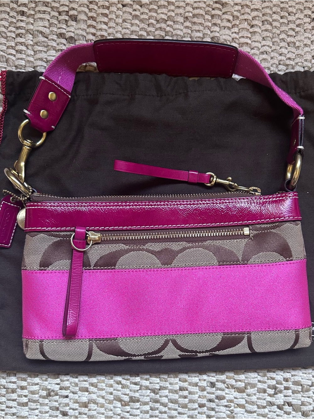 Vintage Coach Signature Stripe Demi Shoulder Bag 10120 Khaki Pink Y2K